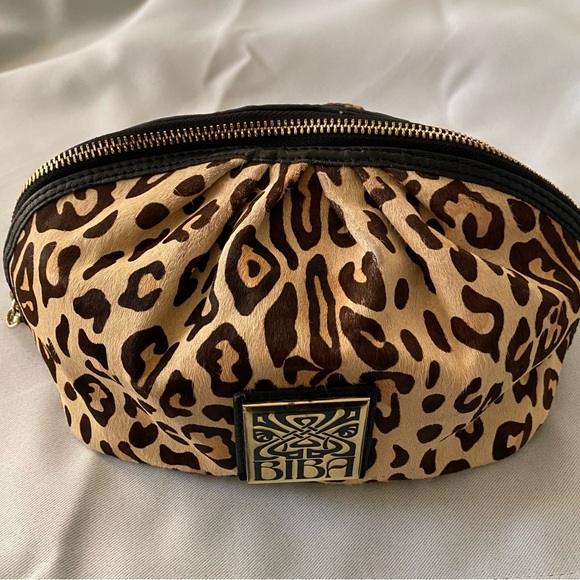 Biba Handbags - Biba Genuine Leather Animal Print Pouch with Gold Accents